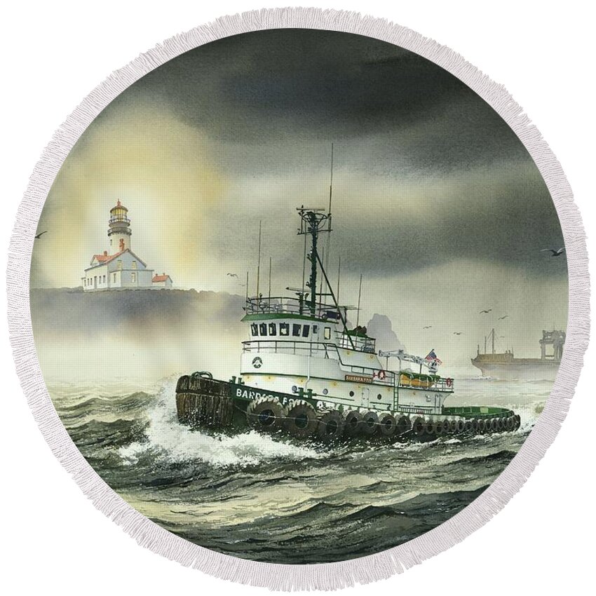 Tugs Round Beach Towel featuring the painting Barbara Foss by James Williamson