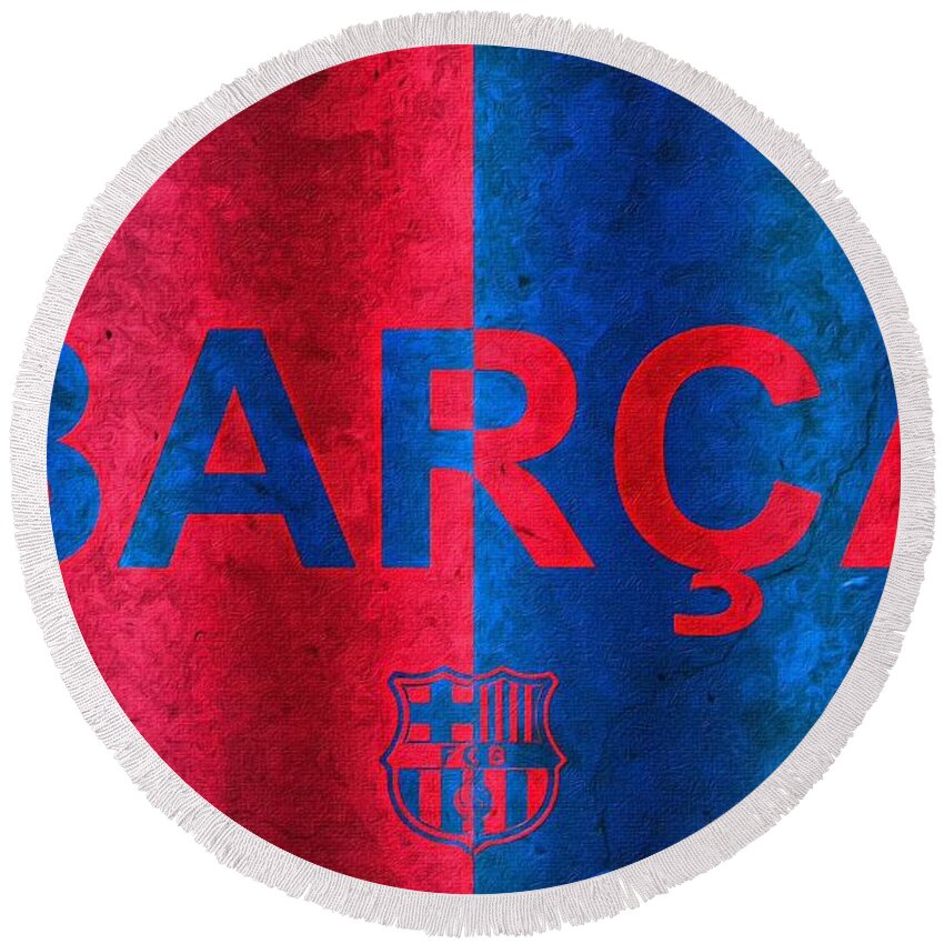 Barcelona Round Beach Towel featuring the painting Barcelona Football Club Poster by Florian Rodarte