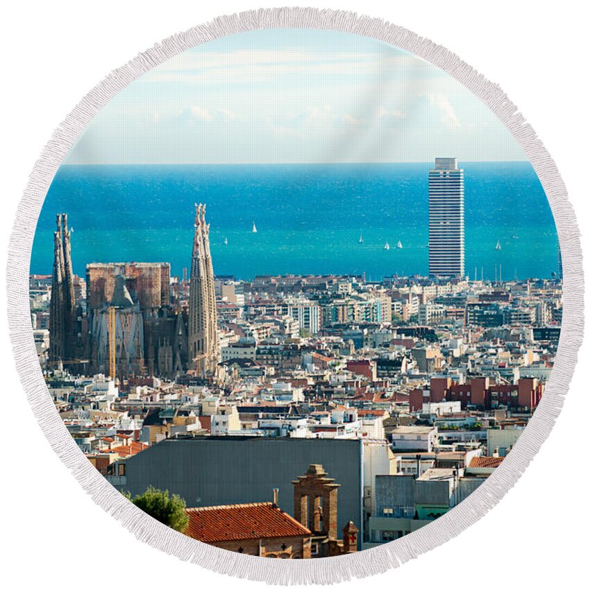 Architecture Round Beach Towel featuring the photograph Barcelona by Luciano Mortula