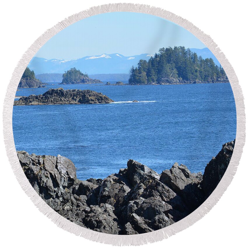 Ocean Round Beach Towel featuring the photograph Barkley Sound and the Broken Island Group Ucluelet BC by Lawrence Christopher