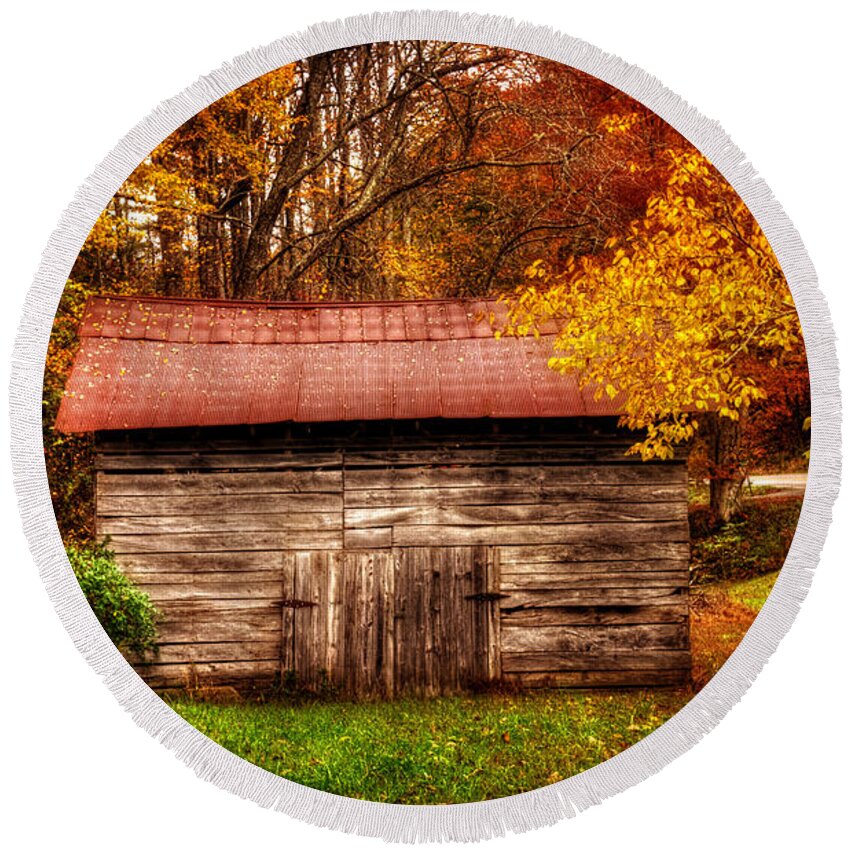 Wnc Round Beach Towel featuring the photograph Barn In Fall by Greg and Chrystal Mimbs