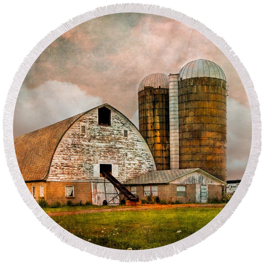 Appalachia Round Beach Towel featuring the photograph Barns in the Country by Debra and Dave Vanderlaan