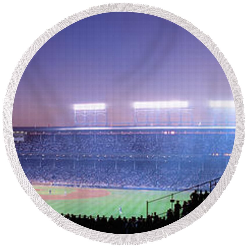 Photography Round Beach Towel featuring the photograph Baseball, Cubs, Chicago, Illinois, Usa by Panoramic Images