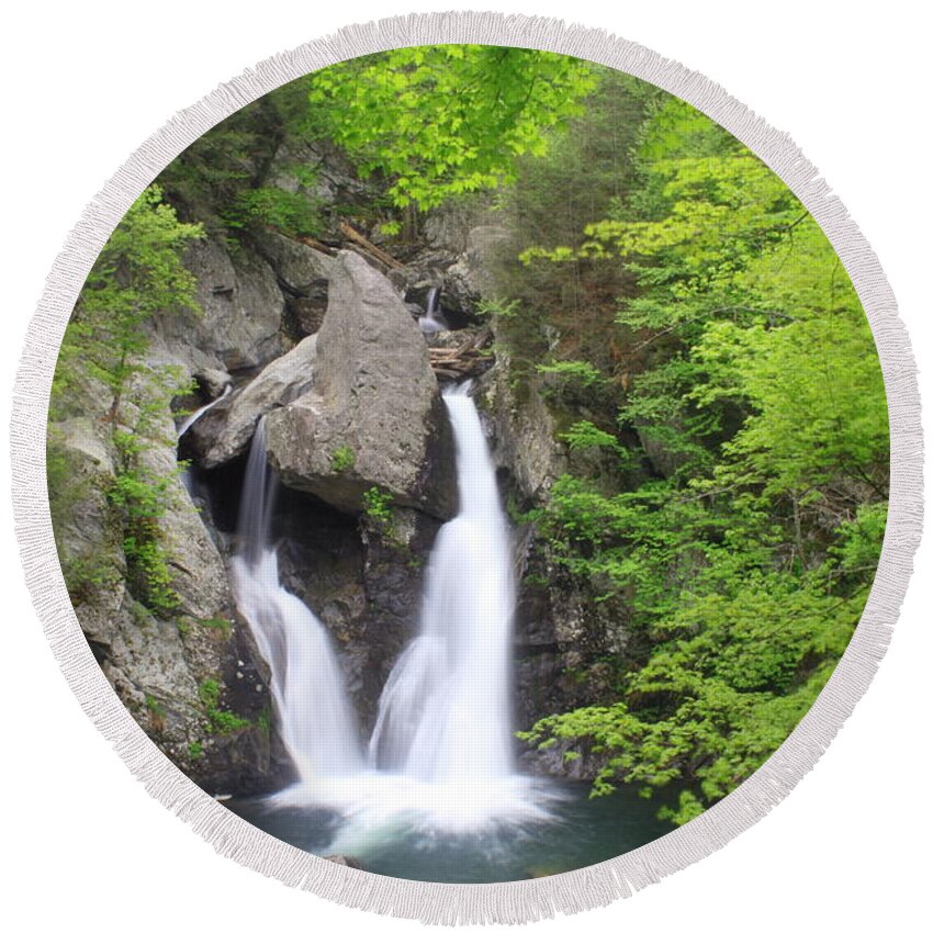 Waterfall Round Beach Towel featuring the photograph Bash Bish Falls in Spring by John Burk