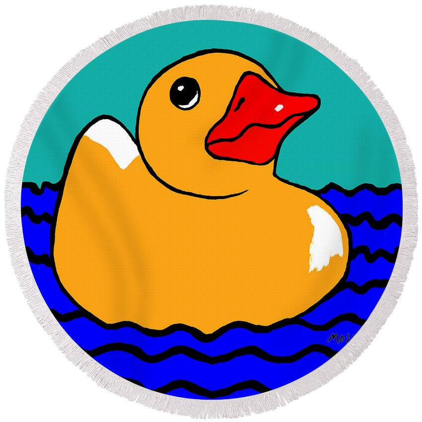 Rubber Duck Round Beach Towel featuring the painting Rubber Ducky by Dale Moses