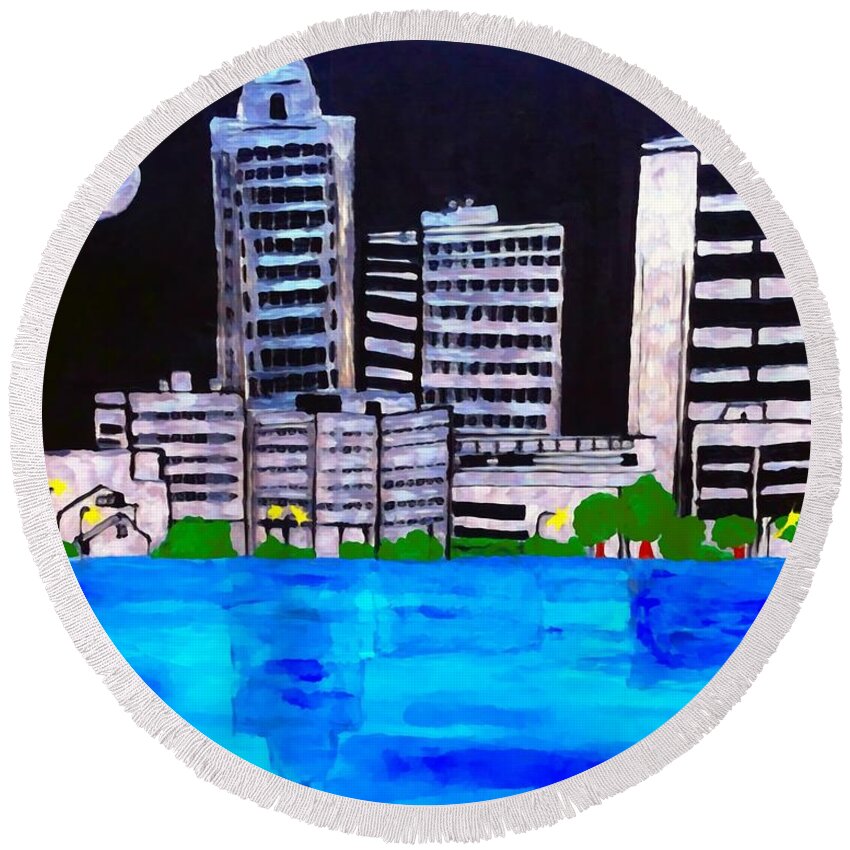 Baton Rouge La Round Beach Towel featuring the painting Baton Rouge aka Red Stick Impression by Saundra Myles