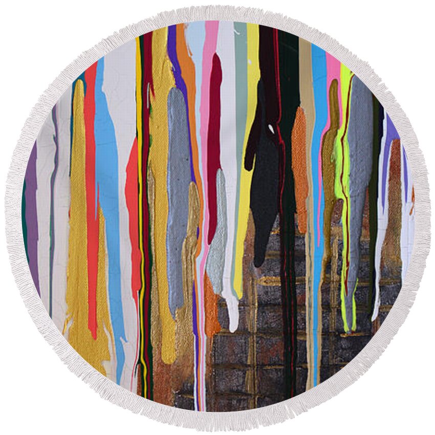 Bold Abstract Round Beach Towel featuring the painting Battle by Donna Blackhall