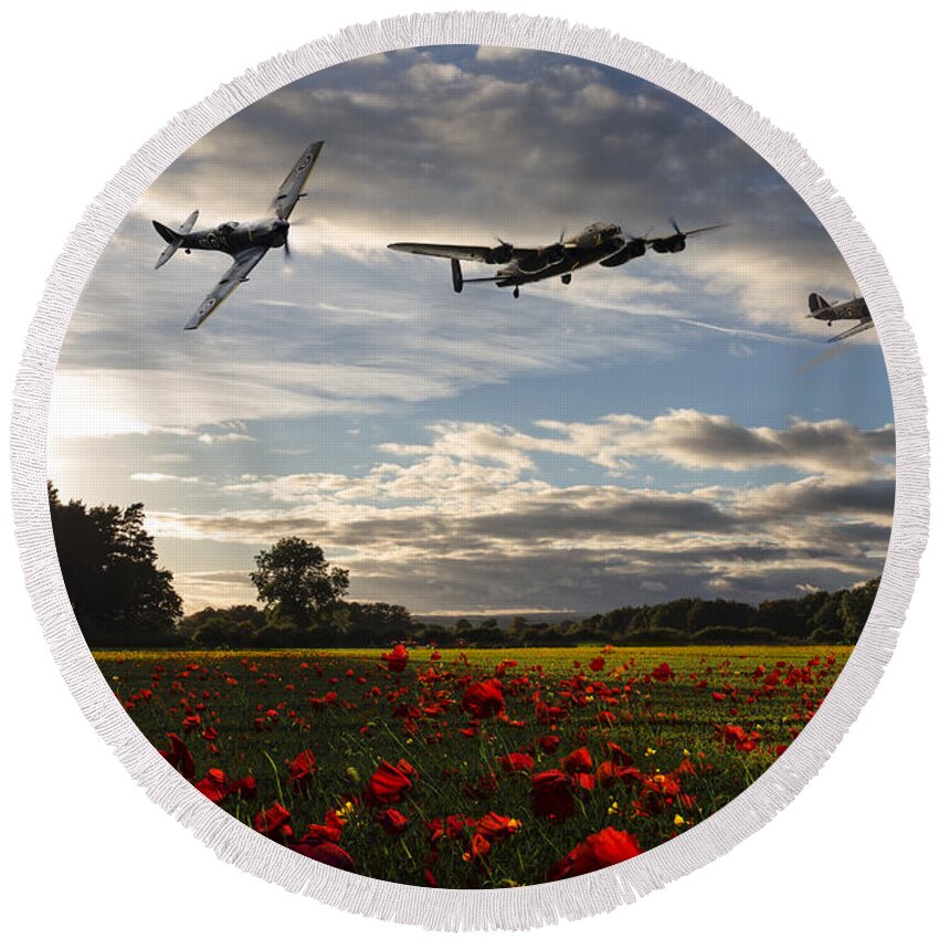 Avro Lancaster Round Beach Towel featuring the digital art Battle of Britain Poppy Pride by Airpower Art