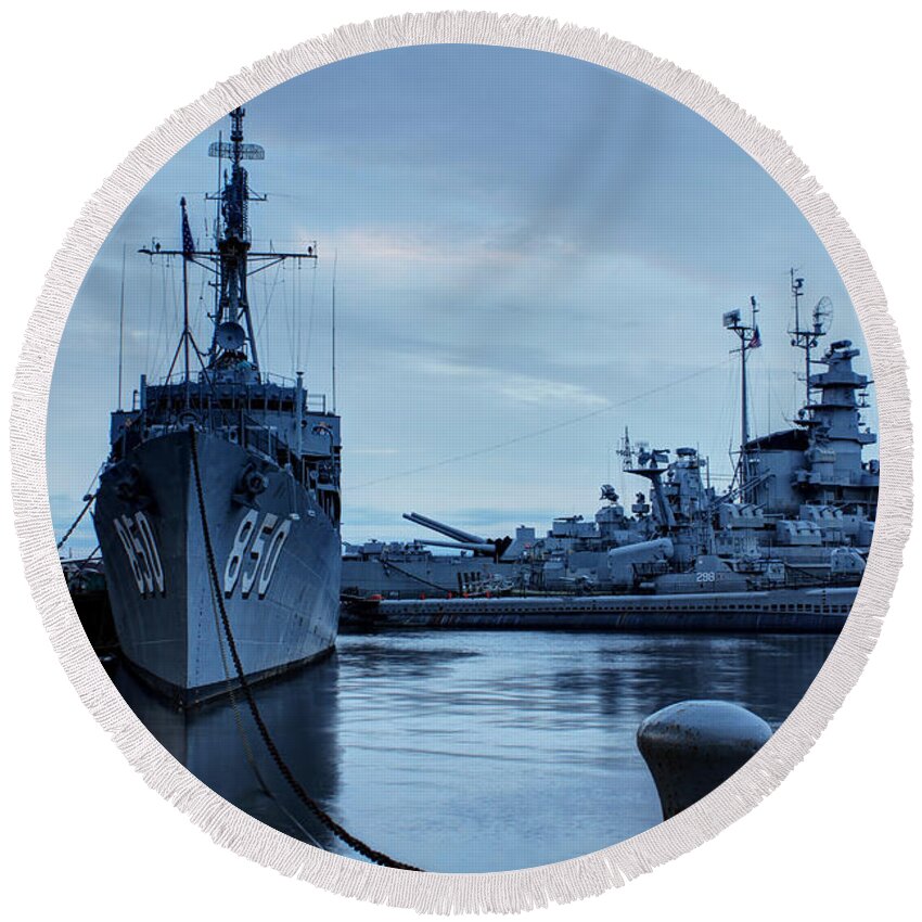 Apacheco Round Beach Towel featuring the photograph Battleship Cove by Andrew Pacheco