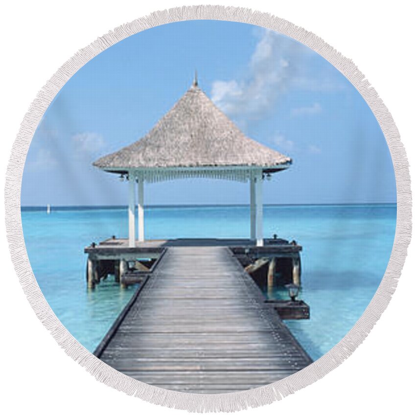 Photography Round Beach Towel featuring the photograph Beach & Pier The Maldives by Panoramic Images