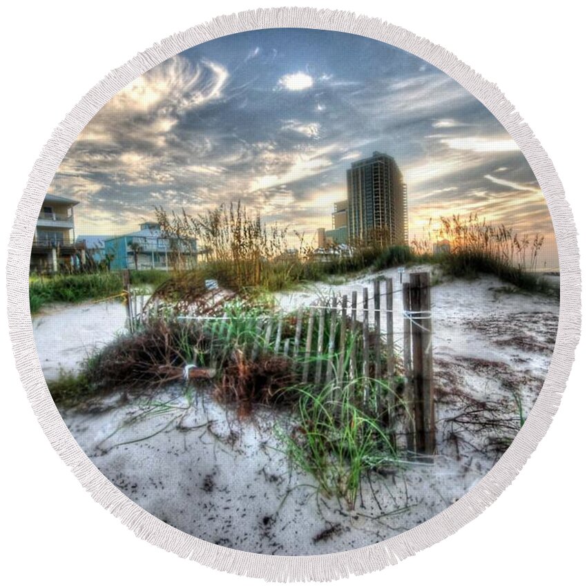 Alabama Round Beach Towel featuring the digital art Beach and Buildings by Michael Thomas