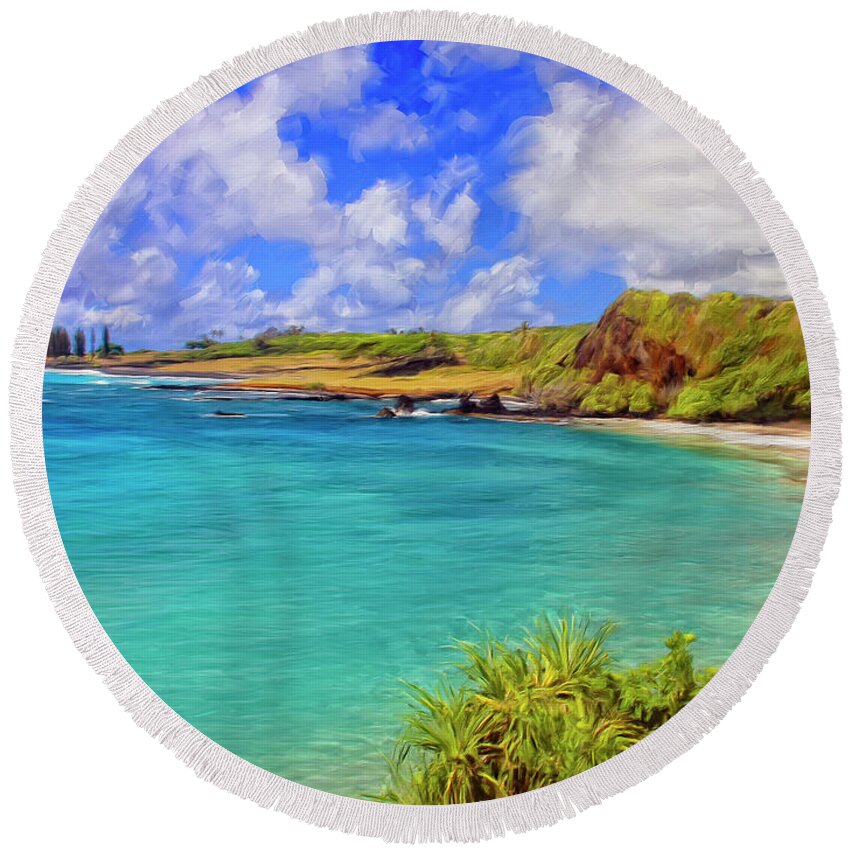 Hawaii Round Beach Towel featuring the painting Beach at Hana Maui by Dominic Piperata
