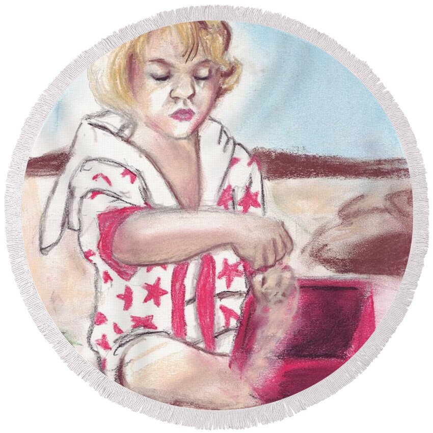 Beach Round Beach Towel featuring the pastel Beach Baby by Samantha Geernaert
