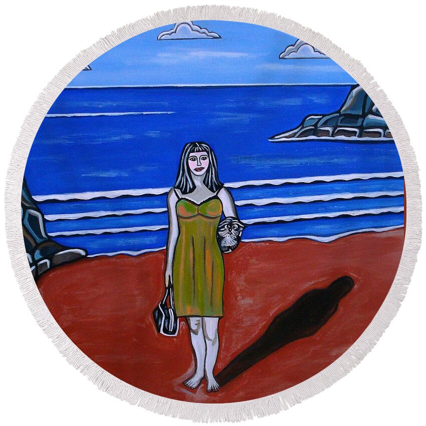 Beach Paintings Round Beach Towel featuring the painting Beach Chic by Sandra Marie Adams