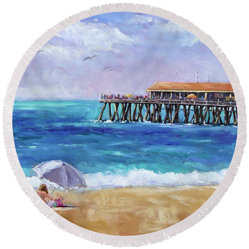 California Artist Round Beach Towel featuring the painting Beach Day by Jennifer Beaudet
