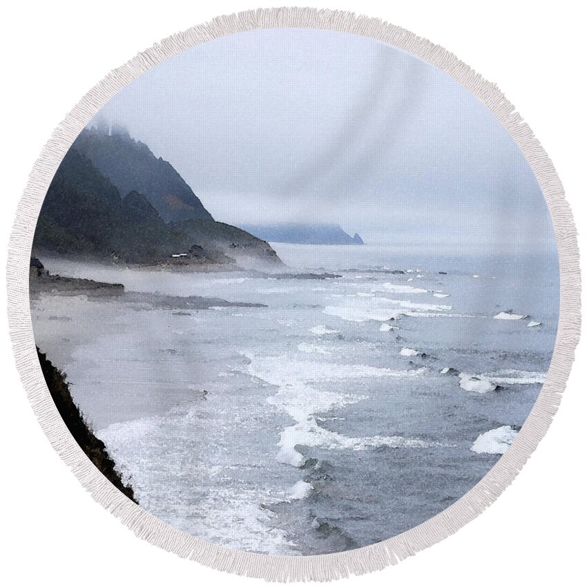 Oregon Round Beach Towel featuring the photograph Beach Frontage in Monet by Sharon Elliott