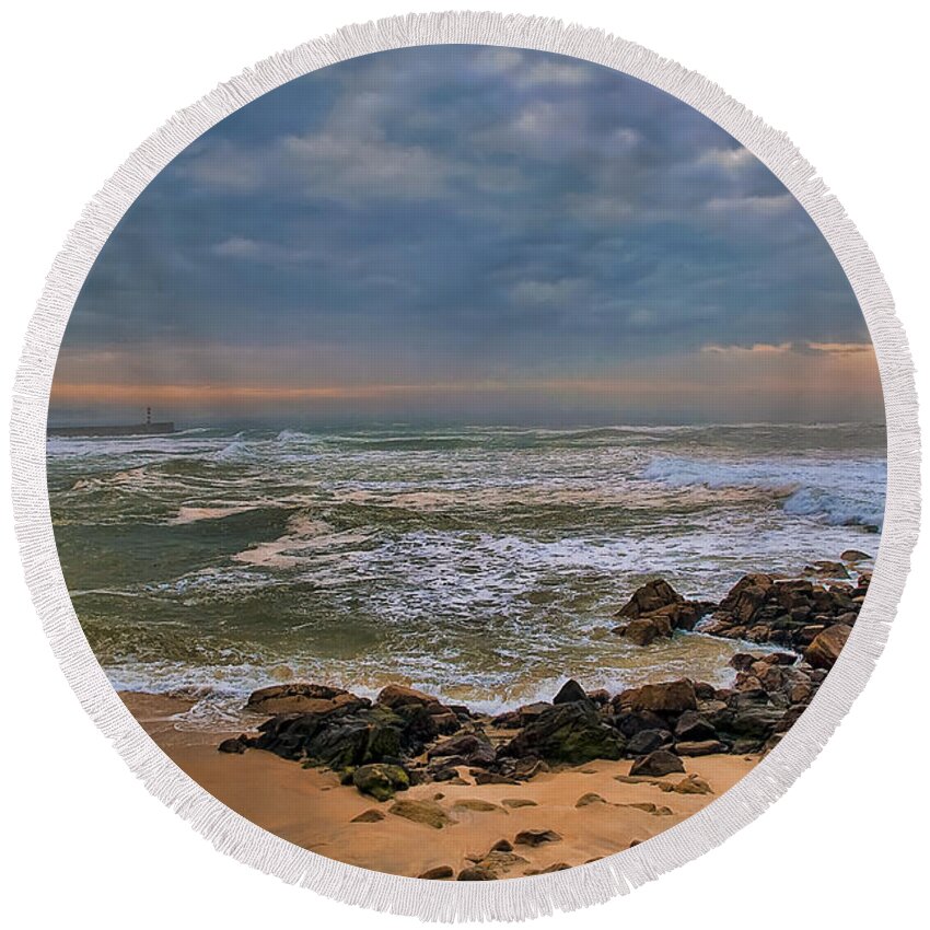 Sky Round Beach Towel featuring the photograph Beach landscape by Paulo Goncalves
