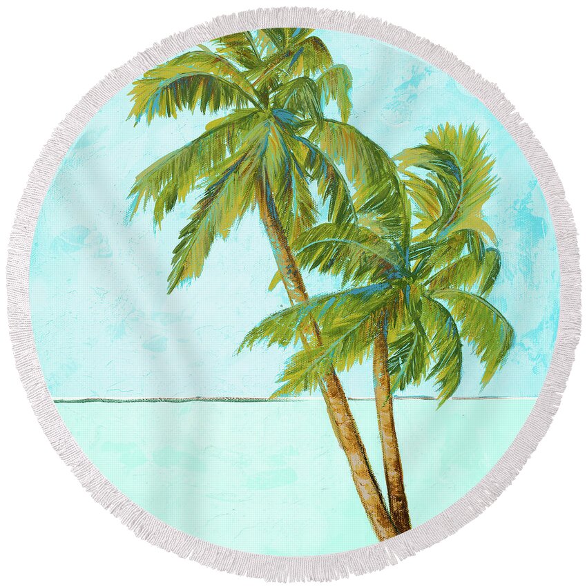 Beach Round Beach Towel featuring the painting Beach Palm Blue I by Patricia Pinto