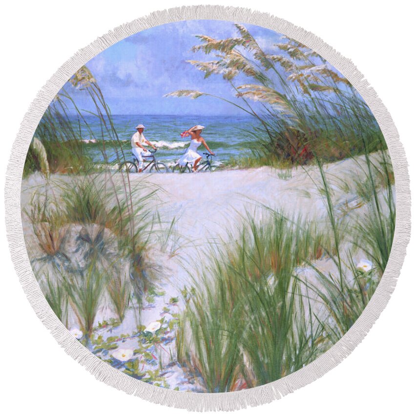 Beach Round Beach Towel featuring the painting Beach Strollers by Candace Lovely