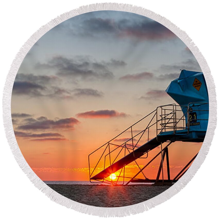 Beach Round Beach Towel featuring the photograph Beach Tower Wide Screen by Peter Tellone