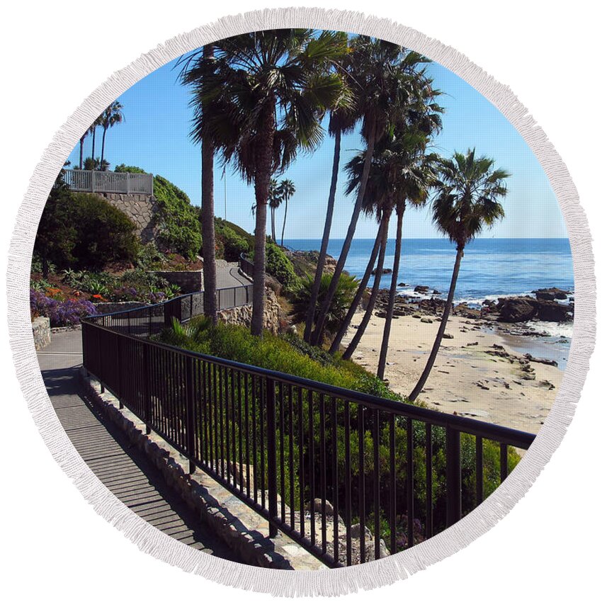 Beach Round Beach Towel featuring the photograph Beach Walkway by Kelly Holm