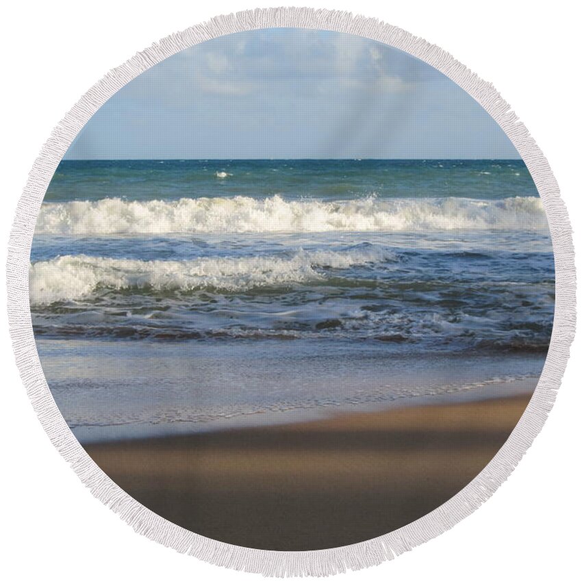 Beach Round Beach Towel featuring the photograph Beach Waves 3 by Anita Burgermeister