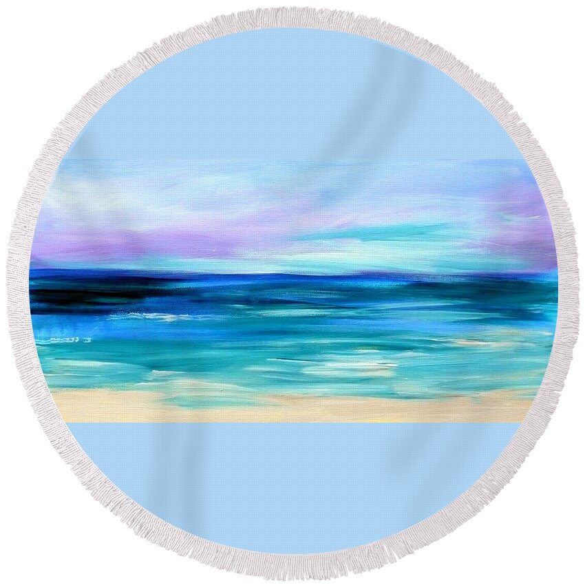 Beach Round Beach Towel featuring the painting Beach with a Violet Sky by Katy Hawk