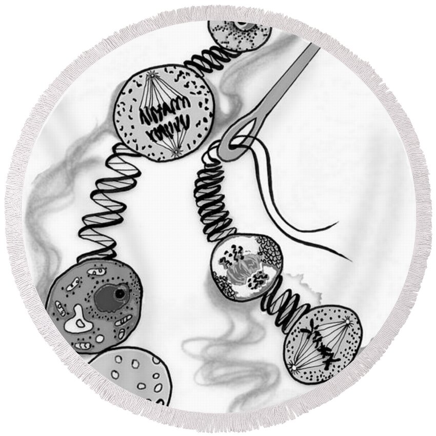 Biology Round Beach Towel featuring the digital art Beads of Life by Carol Jacobs