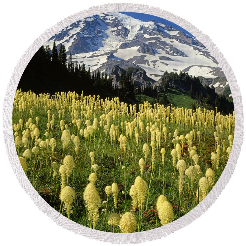 Bear Grass Round Beach Towel featuring the photograph Bear Grass at Mt. Rainier - V by Ed Cooper Photography