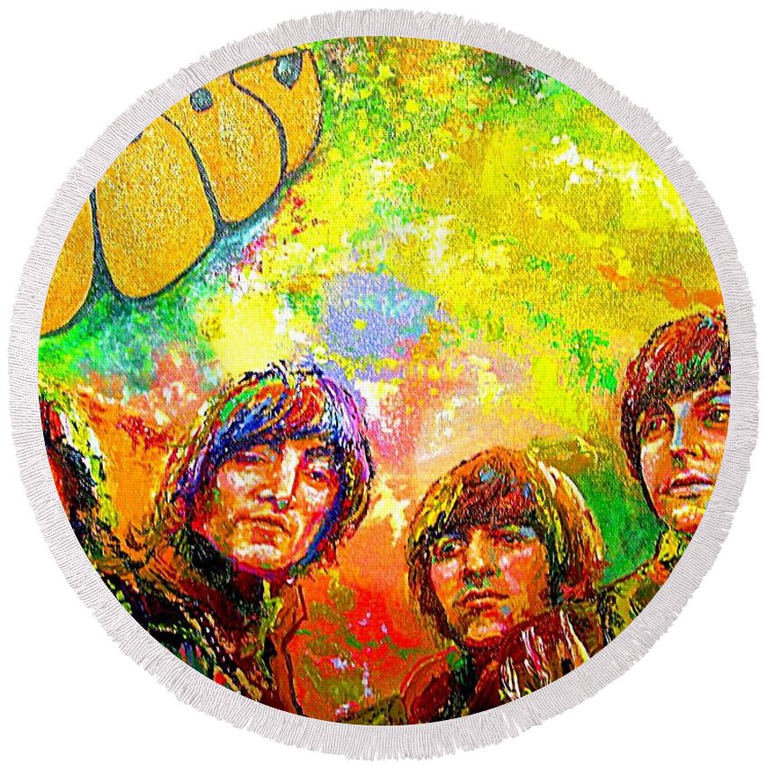 Beatles Oil Painting Rubber Soul Original Round Beach Towel featuring the painting Beatles Rubber Soul by Leland Castro