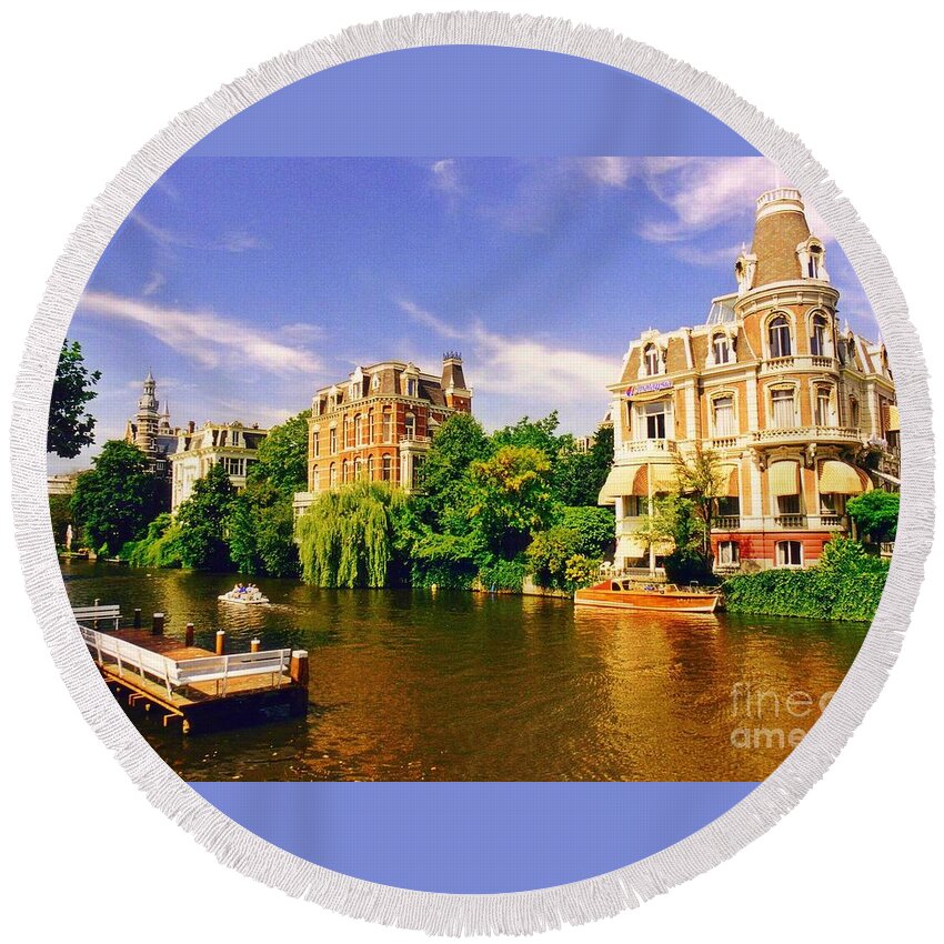 Amsterdam Landscape Round Beach Towel featuring the painting Beautiful Amsterdam by John Malone