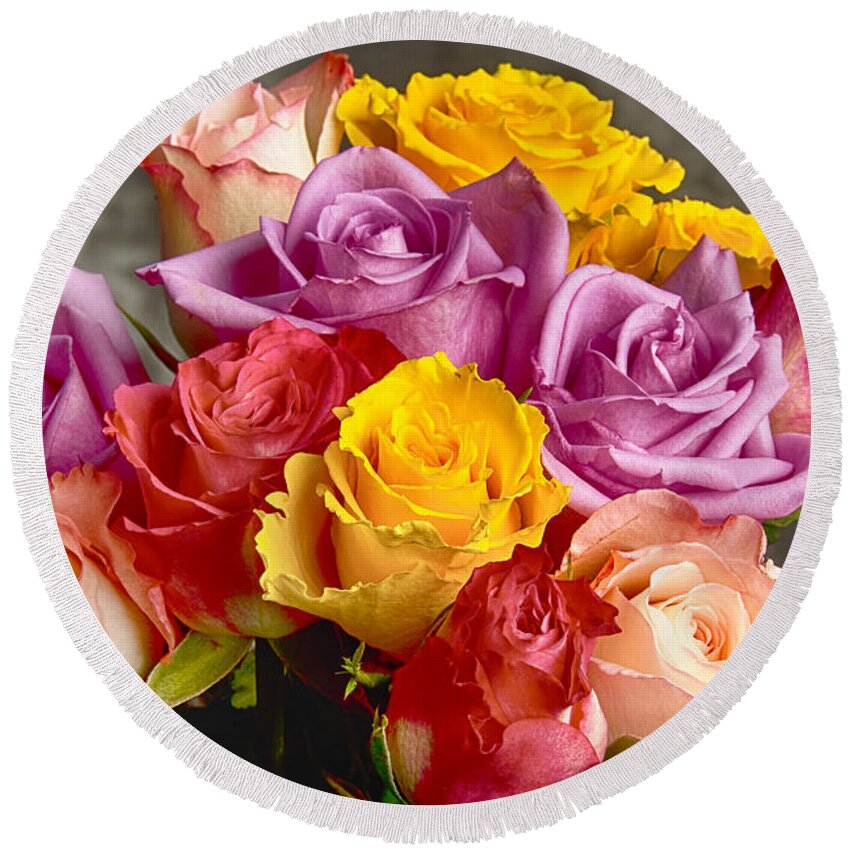 Rose Round Beach Towel featuring the photograph Beautiful Bouquet Of Multicolor Roses by James BO Insogna