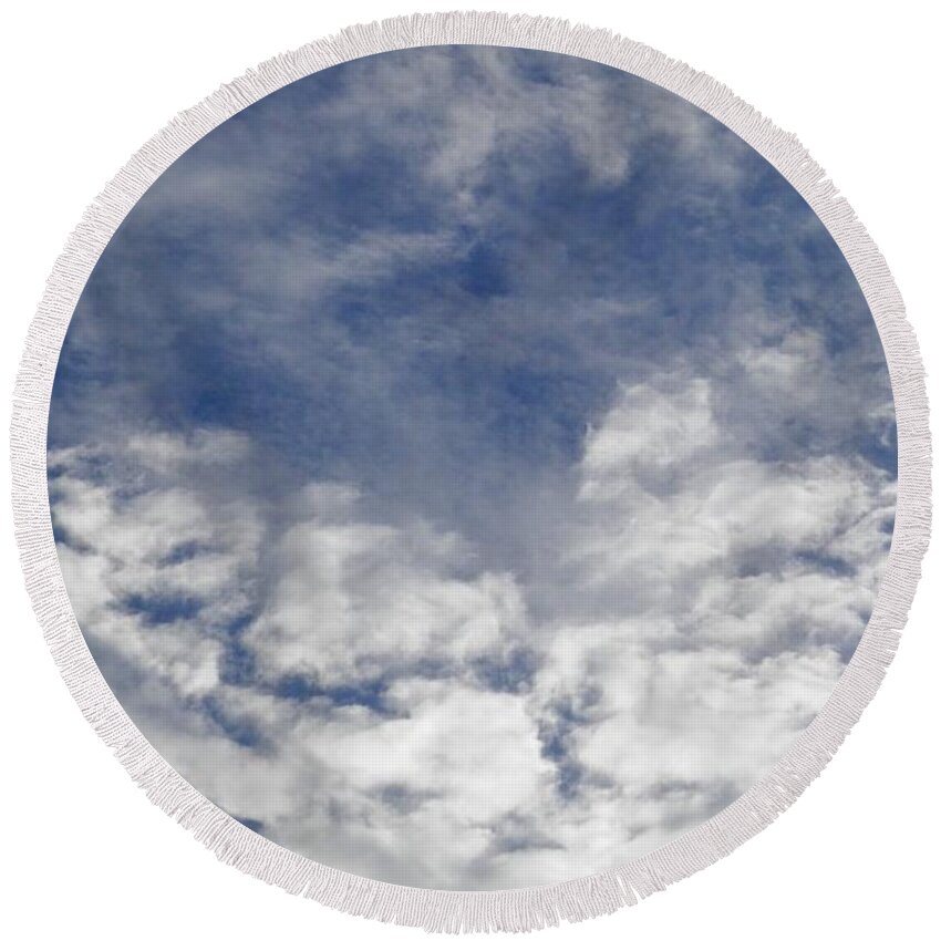 Many Varieties Of Clouds With A Very Blue Sky After A Florida Storm. Round Beach Towel featuring the photograph Beautiful Cloud Contrast by Belinda Lee