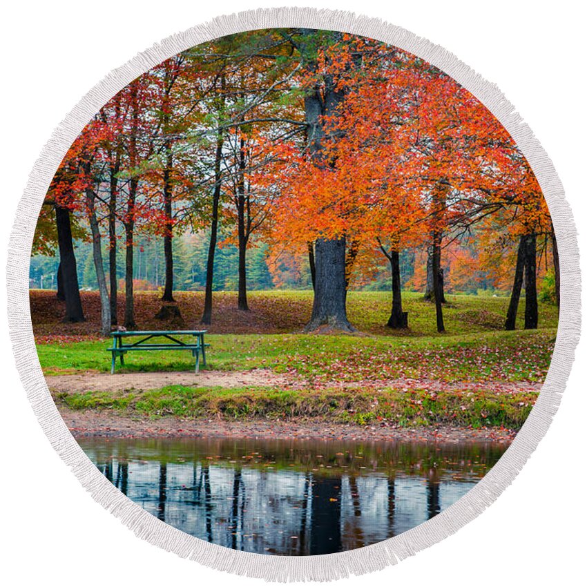 Fall Round Beach Towel featuring the photograph Beautiful Fall Foliage in New Hampshire by Edward Fielding
