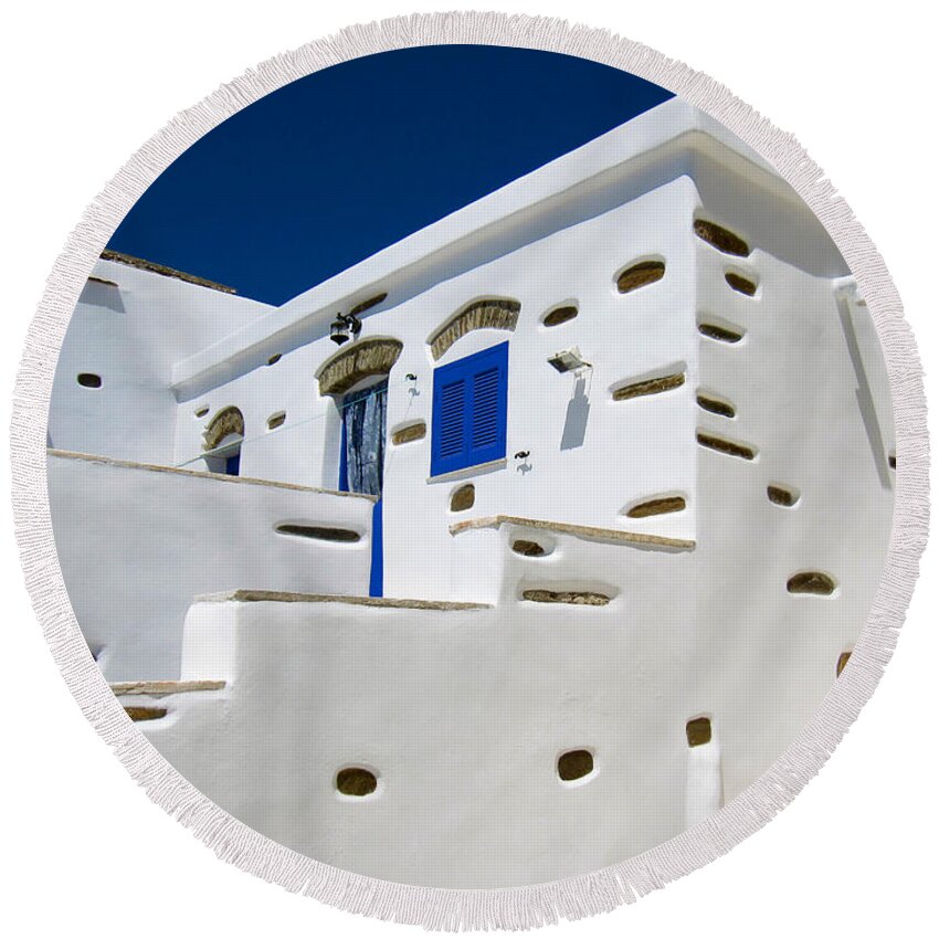 Alexandros Daskalakis Round Beach Towel featuring the photograph Beautiful Greek House by Alexandros Daskalakis