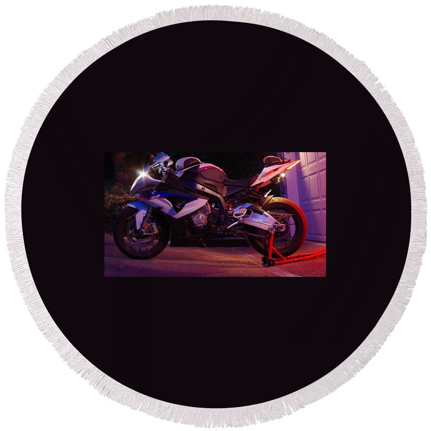 Motorcycle Round Beach Towel featuring the photograph Beautiful by Lawrence Christopher