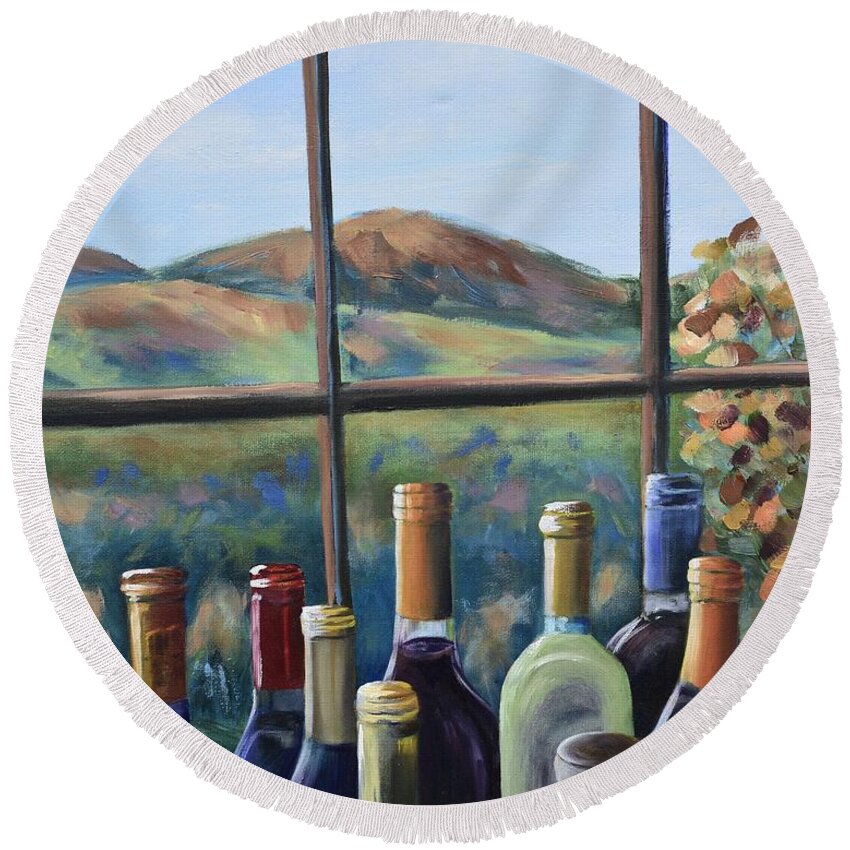 Wine Round Beach Towel featuring the painting Beautiful View by Donna Tuten
