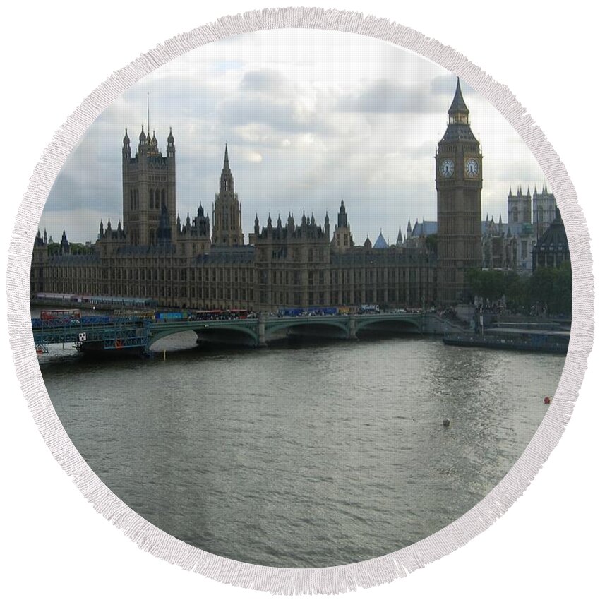 Houses Of Parliament Round Beach Towel featuring the photograph Beauty In Silhouette by Denise Railey