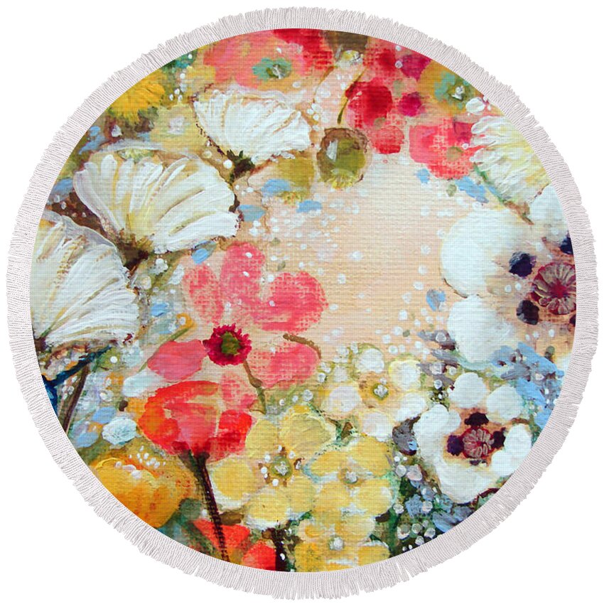 Wild Flowers Round Beach Towel featuring the painting Beauty Lives in Kindness by Ashleigh Dyan Bayer