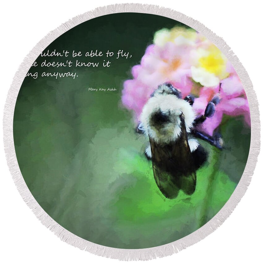 Simple Thing Round Beach Towel featuring the photograph Bee on Flower 2 by Sandra Clark