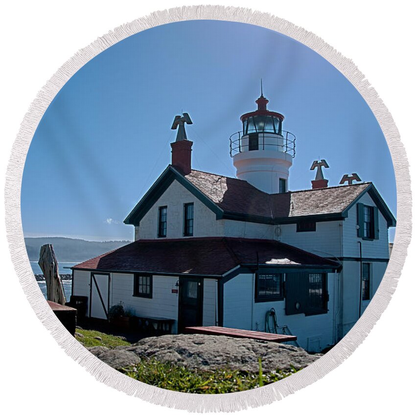 Battery Point Lighthouse Round Beach Towel featuring the photograph Behind Battery Point Lighthouse by Betty Depee