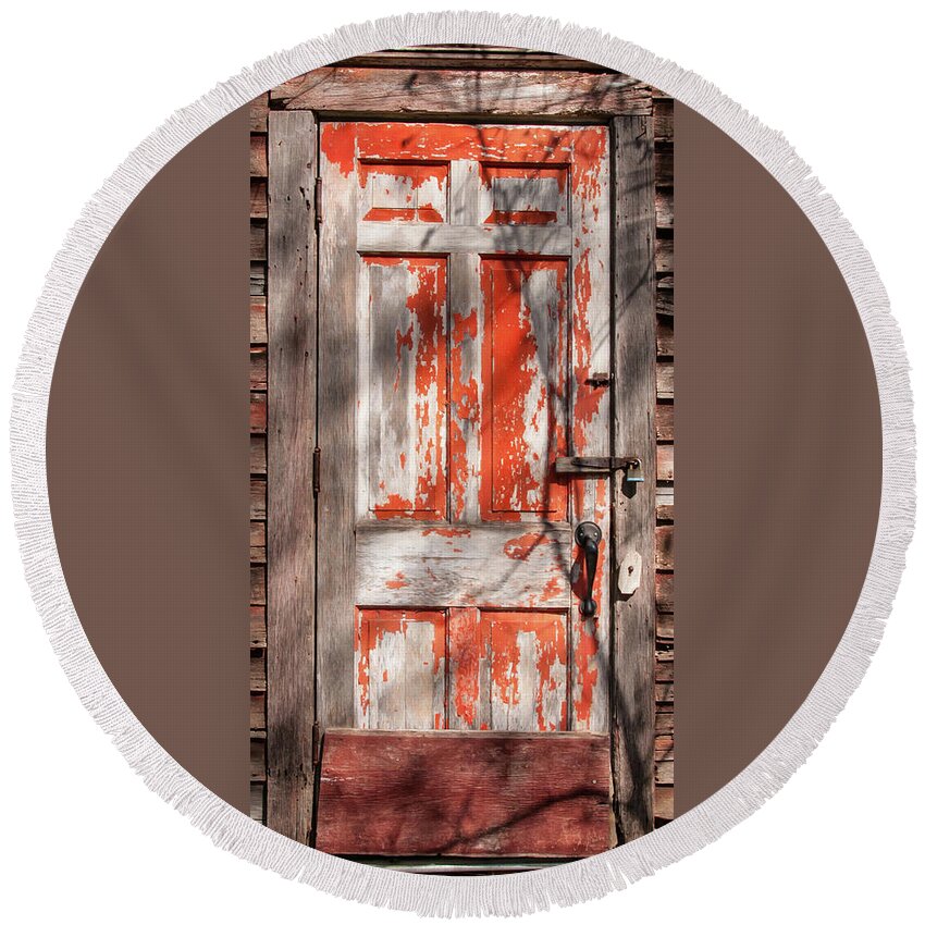 Guy Whiteley Photography Round Beach Towel featuring the photograph Behind the Red Door by Guy Whiteley