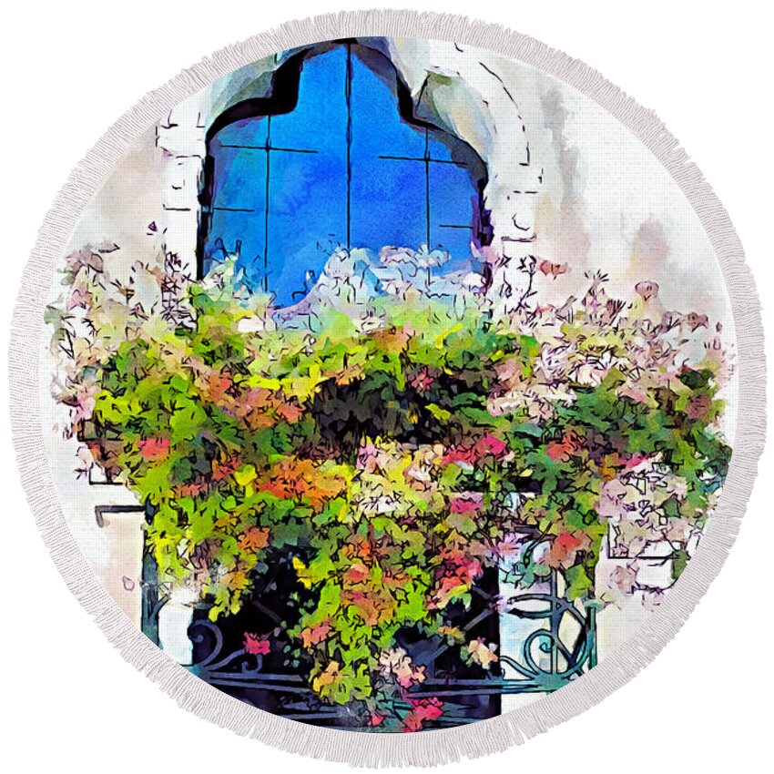 Venice Round Beach Towel featuring the painting Bei Fiori by Greg Collins