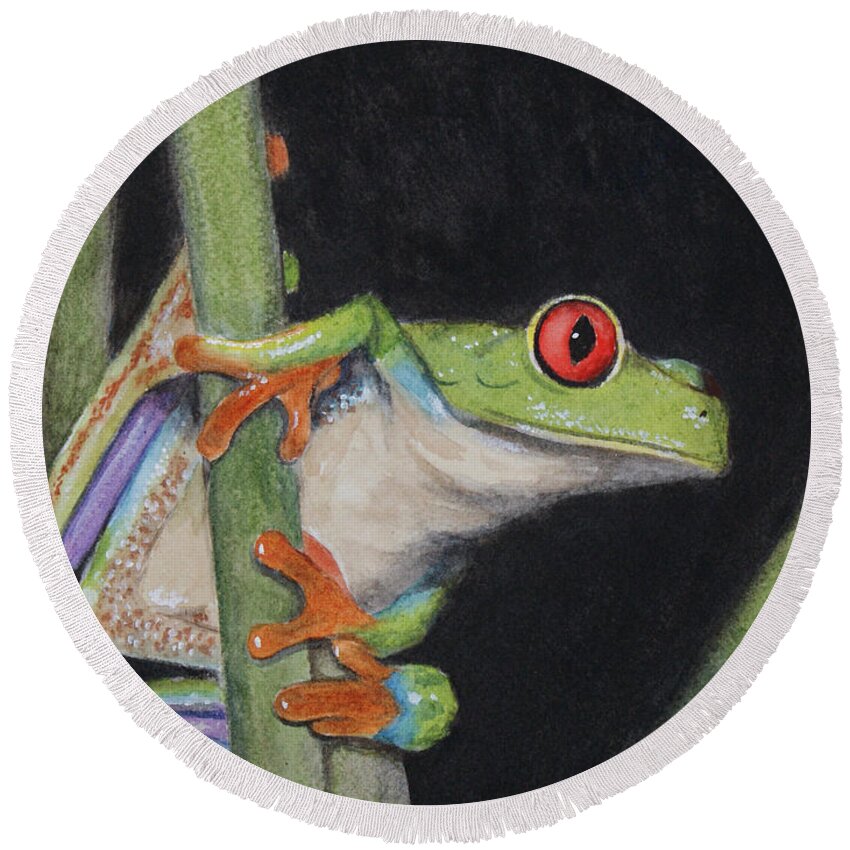 Frog Round Beach Towel featuring the painting Being Green by Jill Ciccone Pike
