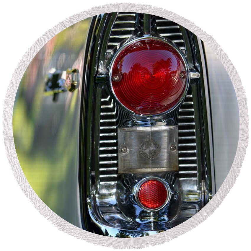 Chevy Round Beach Towel featuring the photograph Bel Air Taillight by Dean Ferreira