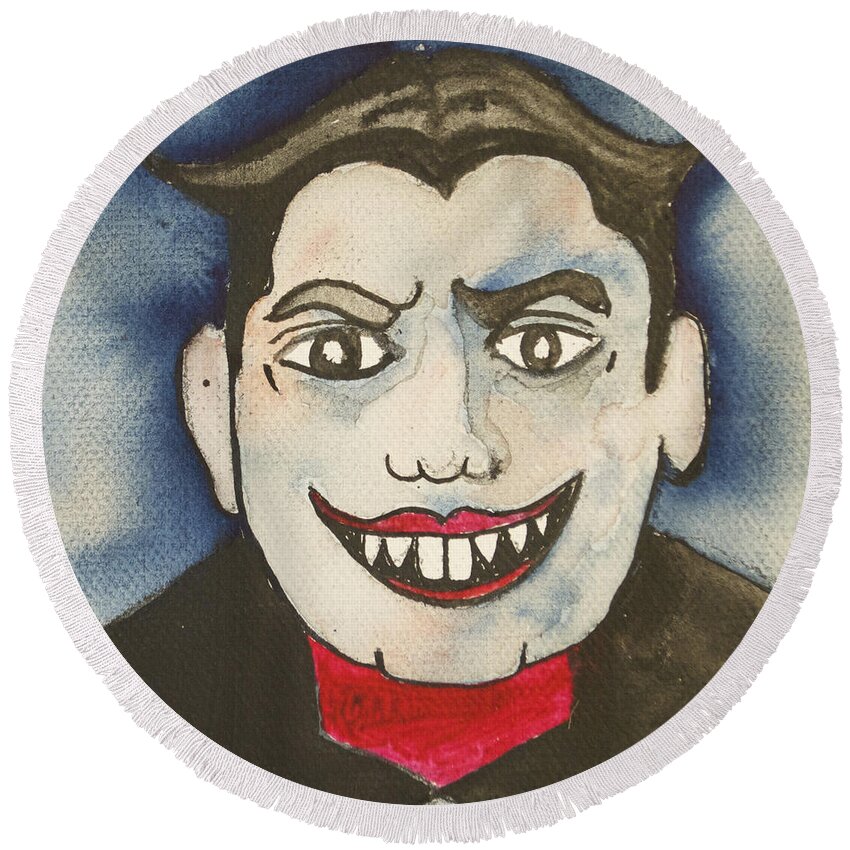 Vampires Round Beach Towel featuring the painting Bela Lugosi as Tillie by Patricia Arroyo