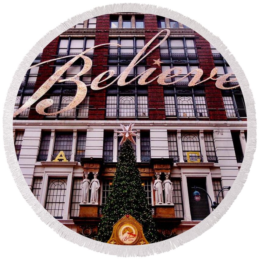 Christmas Round Beach Towel featuring the photograph Believe by Benjamin Yeager