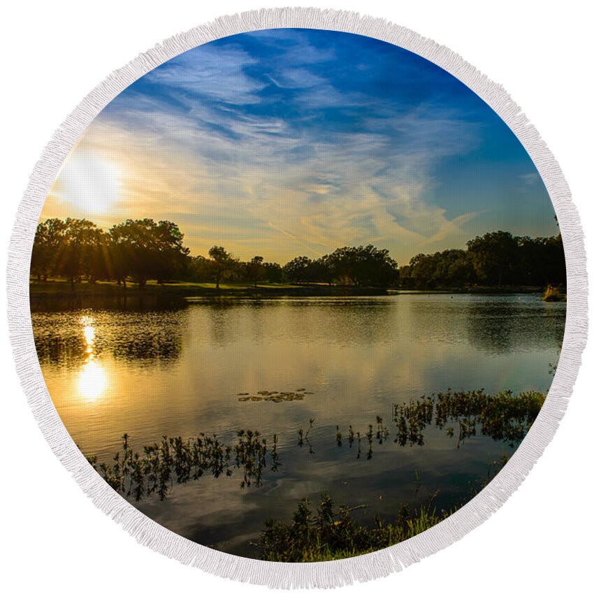 Pond Round Beach Towel featuring the photograph Berry Creek pond by John Johnson
