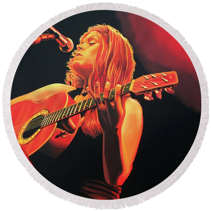 Beth Hart Round Beach Towel featuring the painting Beth Hart by Paul Meijering
