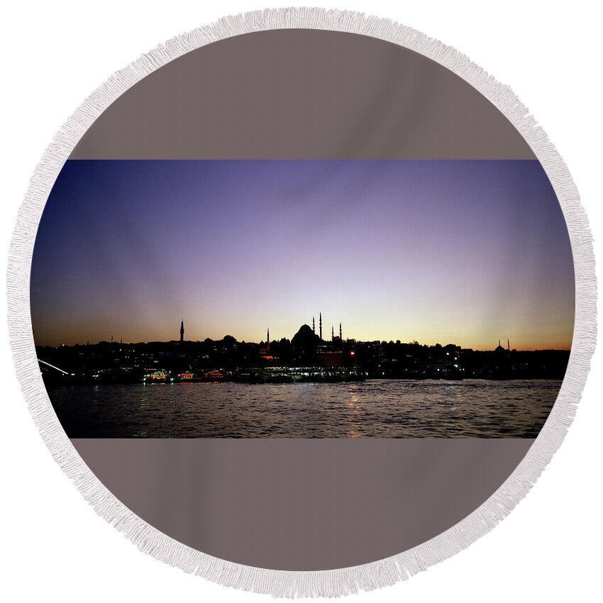 Night Round Beach Towel featuring the photograph Bewitching Istanbul by Shaun Higson